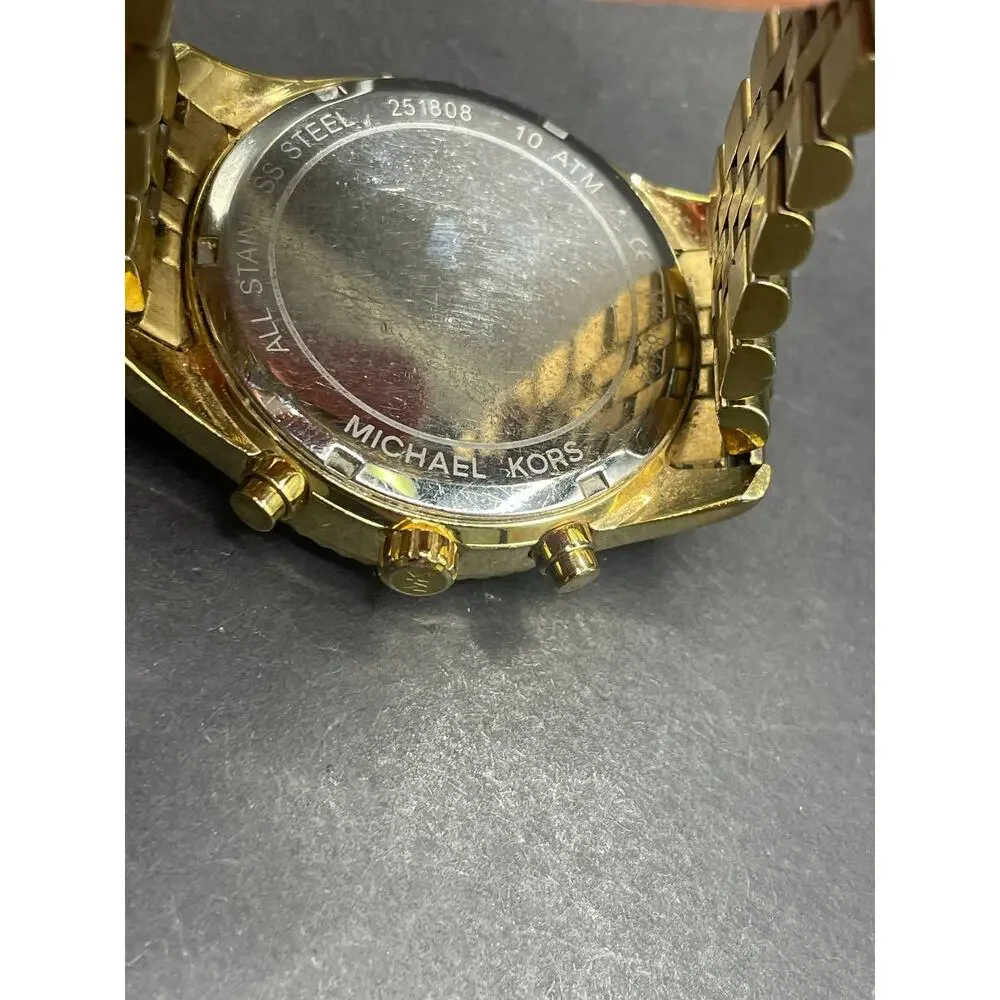 Michael Kors Gold Tone Glitz Chronograph Wristwatch Fluted Bezel For Parts